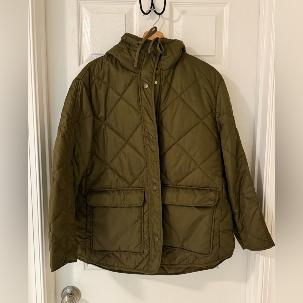 H&M Olive Green Quilted Puffer Hooded Jacket